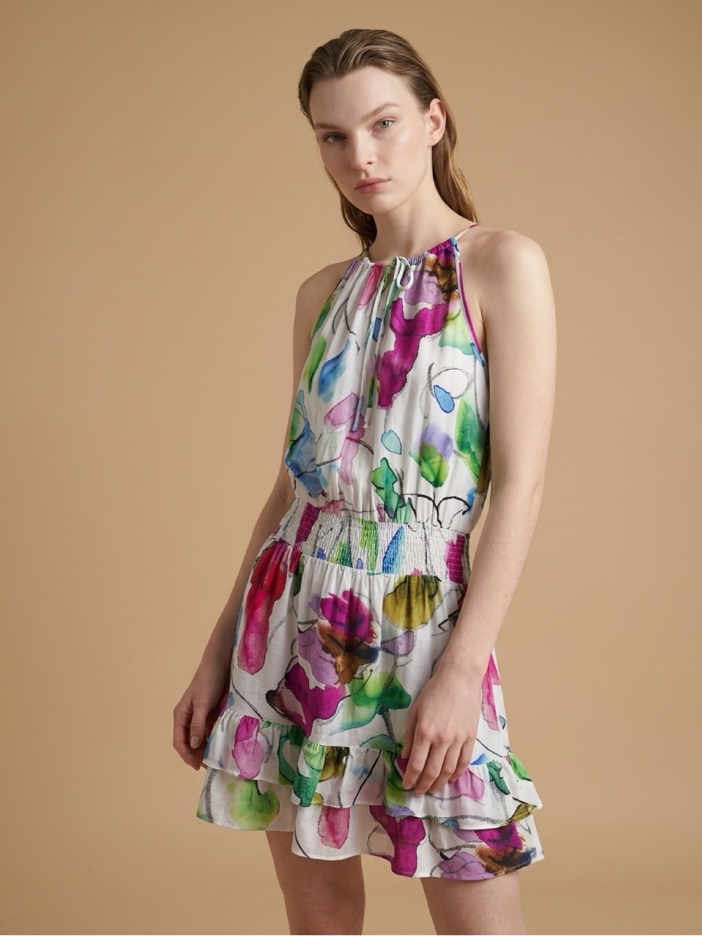 Lola & Sophie Multicolor Floral Silk Camisole — Pink, Green, Orange, Blue